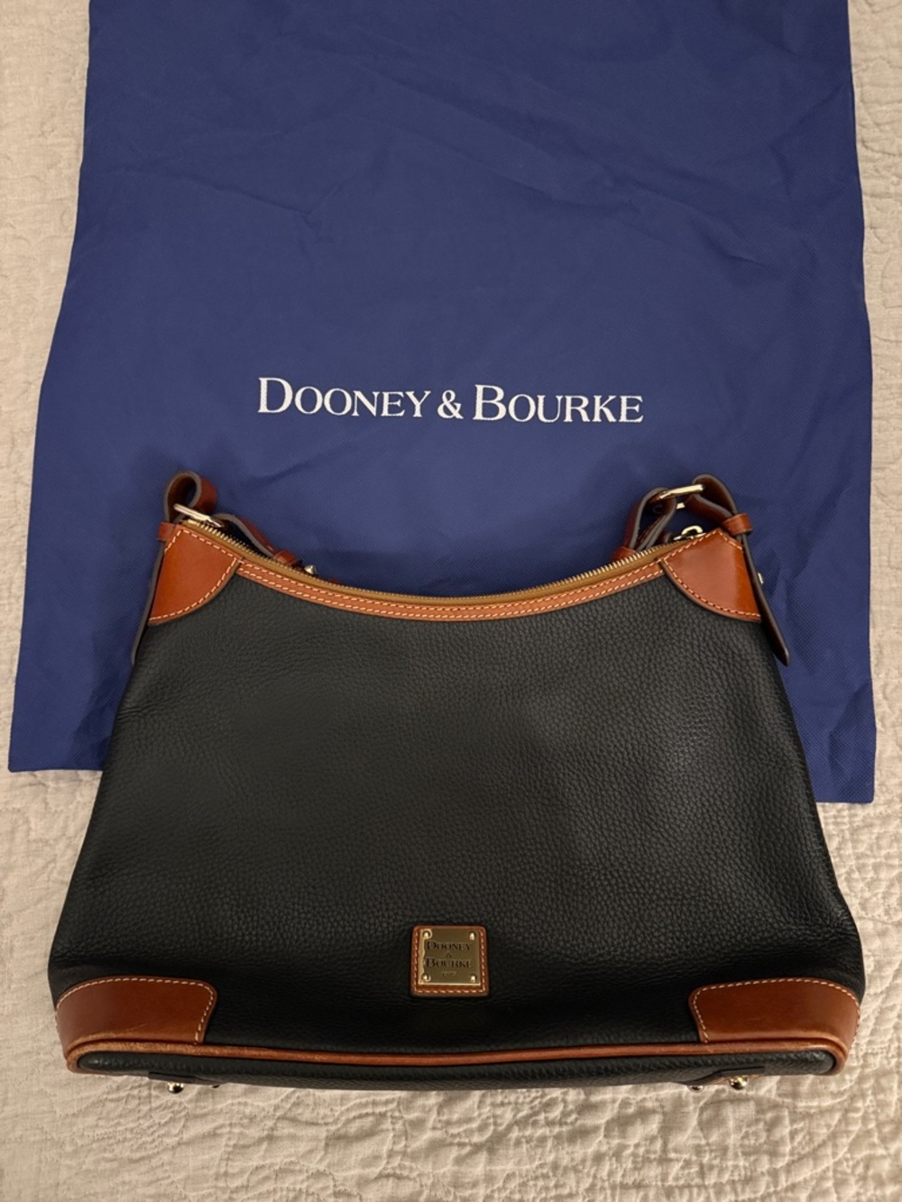 Dooney & Bourke Black Leather Shoulder Bag with Brown Trim with dust bag